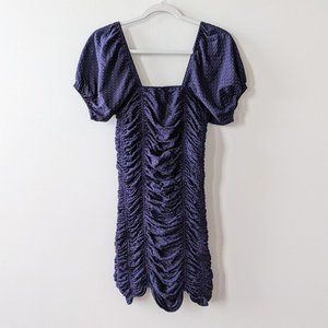 Free People Ruched Polka Dot Puff Sleeve Mini Dress